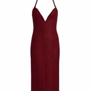 LaQuan Smith Corset Wool Halter Midi Dress